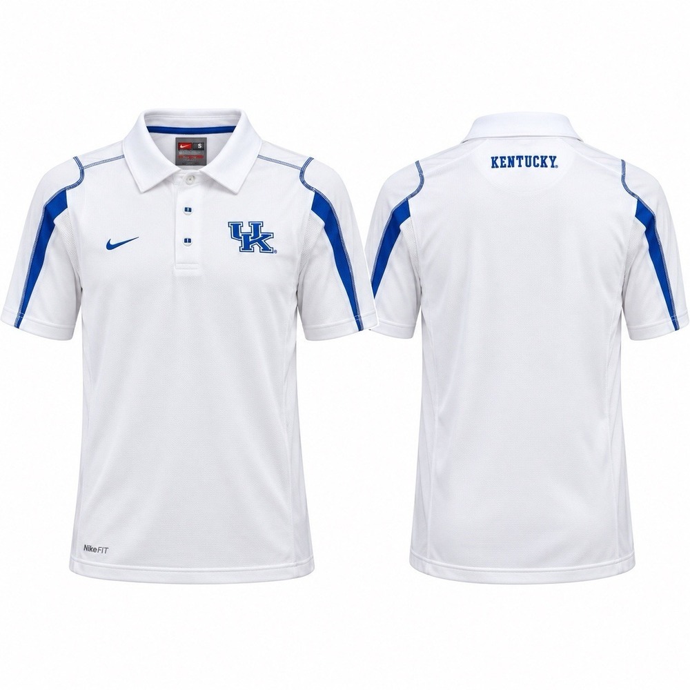 Nike Team Kentucky Wildcats Polo Men’s Small White Blue NikeFIT Dry 277487 NWT
